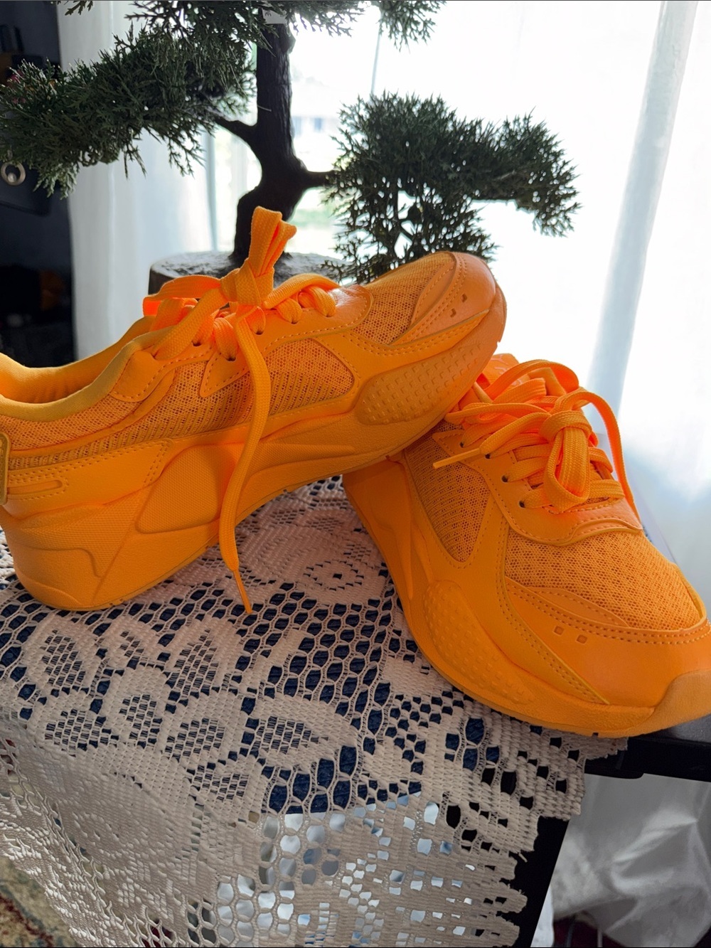 Puma RS Running System Women’s Neon Orange Lace-Up Sneakers- unisex